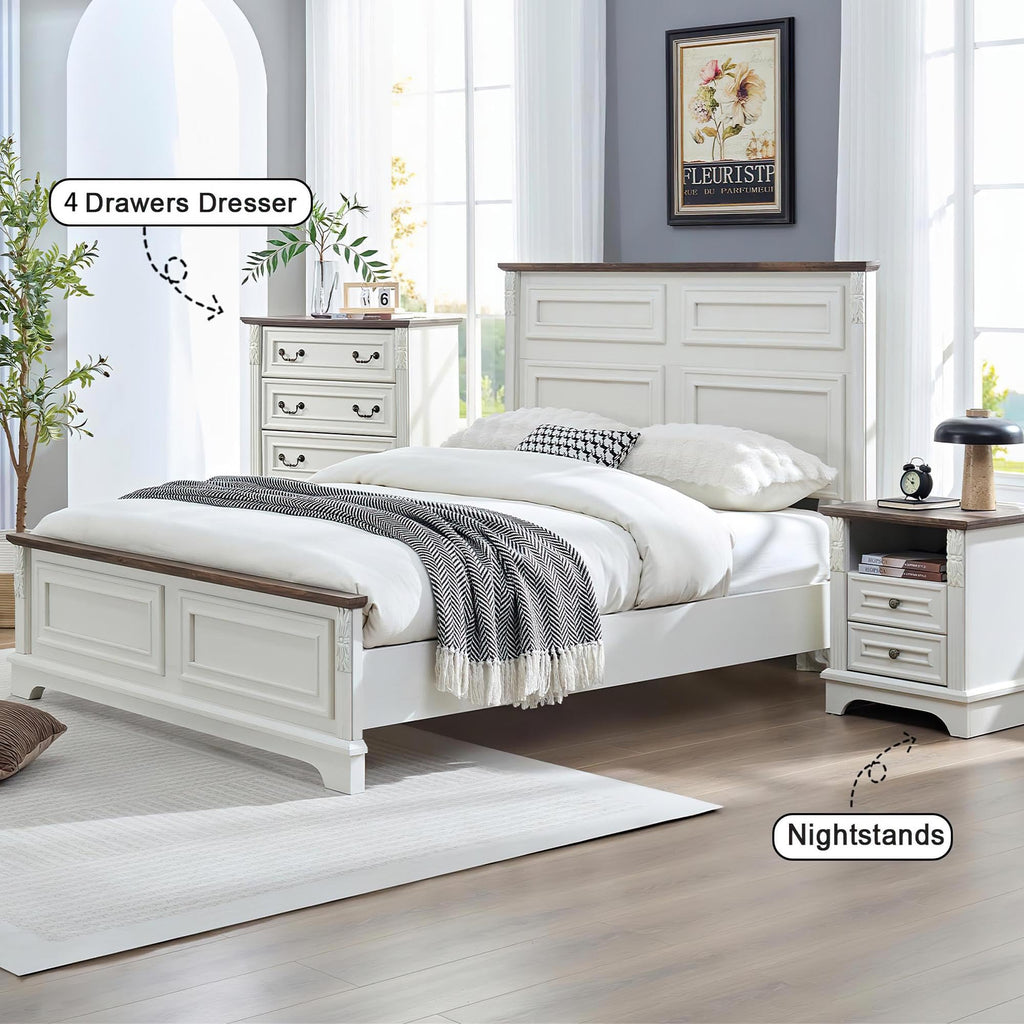 Farmhouse Dresser with 4 Drawers, Chest of Drawers, or Office Organization (Antique White)