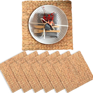 Square Placemats Set of 6, Water Hyacinth Woven Placemats for Dining Table, Boho Rattan Plate Chargers for Dinner