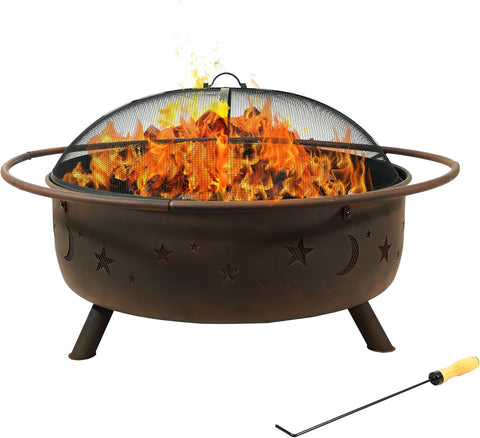 Sunnydaze Cosmic 42-Inch Large Outdoor Fire Pit - Heavy-Duty Round Wood-Burning Steel Firepit