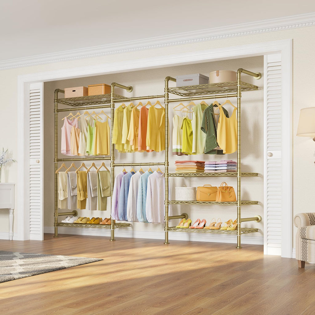 F3 Garment Rack Heavy Duty Clothes Rack for Hanging Clothes, Expandable Industrial Pipe Wall Mounted Clothing Rack