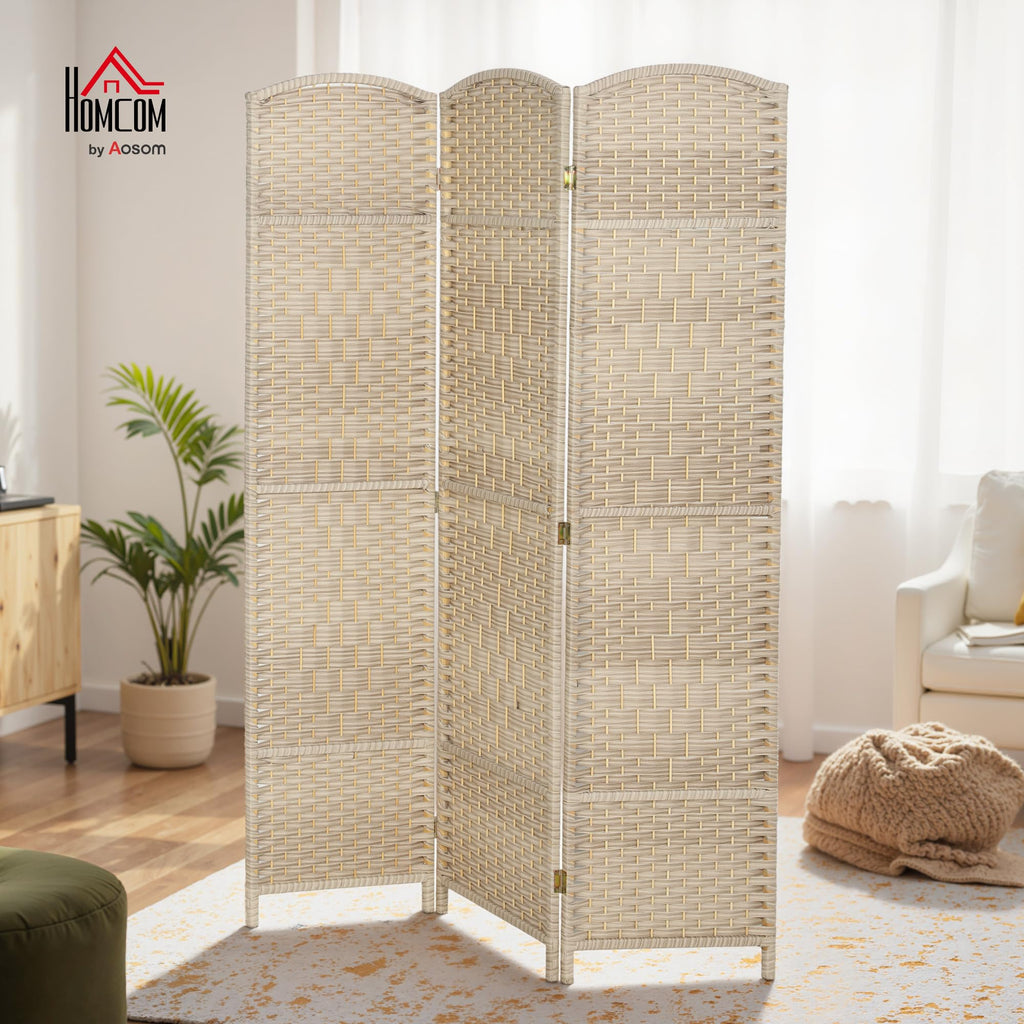 3 Panel Room Divider 6 Ft Privacy Screen Hand-Woven Washed Oak