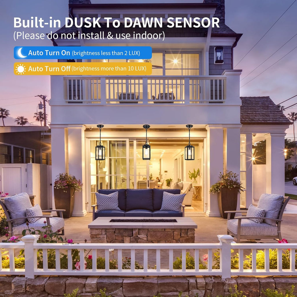 11'' Dusk to Dawn Outdoor Pendant Light, Modern Outside Chandelier Outdoor Hanging Lantern Light