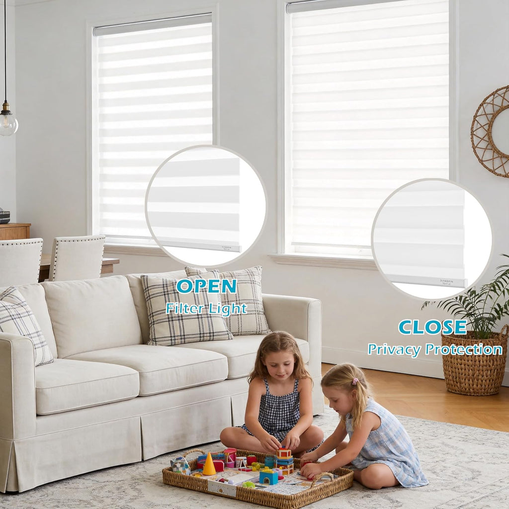 Cordless Zebra Blinds for Indoor Windows Free-Stop Zebra Shades Dual Layer Light Filtering Sheer Shades Roller Window