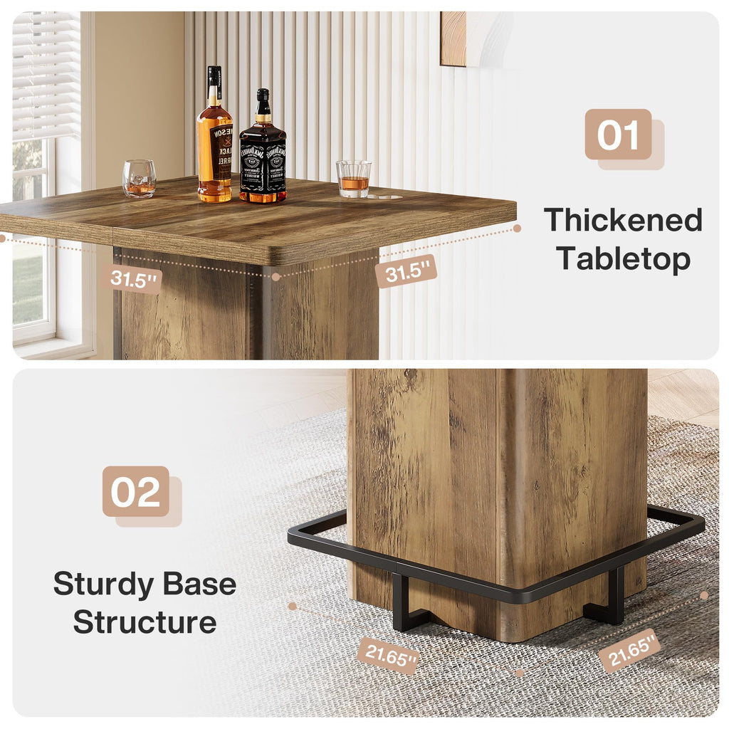 Bar Table, 39.37" High Square Pub Table for Small Bars, Dining Room, Kitchen (Only Table) (Brown)