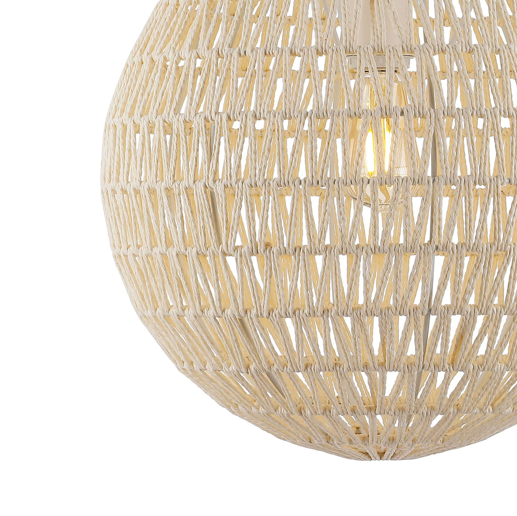 Luna 15.75" 1-Light Bohemian Woven Metal Pendant, Cream/White