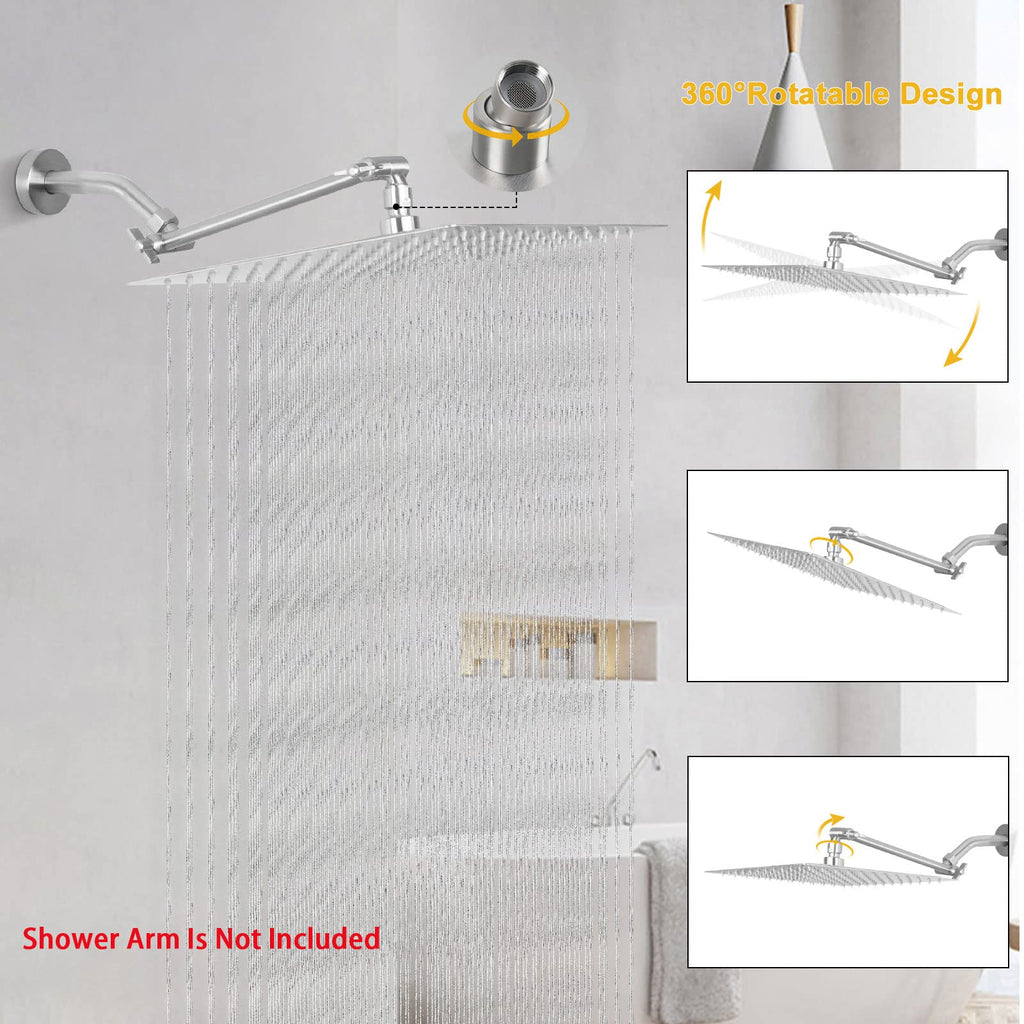 Rain Shower Head, High Flow Stainless Steel Square Rainfall Shower, High Pressure Design, Awesome Shower Experience