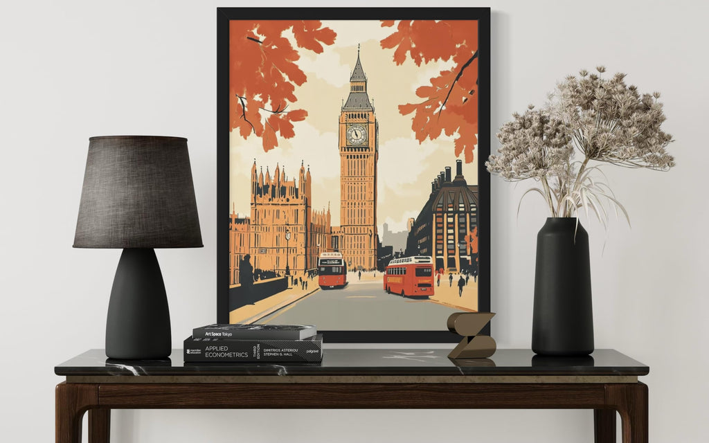 Big Ben London Wall Print Poster, Retro Vintage Landscape Landmarks Painting Artwork 224 (Big Ben London, 24 x 36
