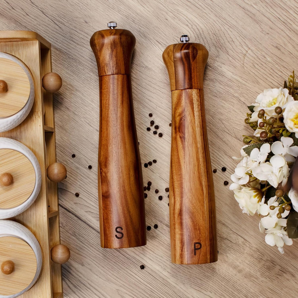 Inch Acacia Wooden Salt and Pepper Grinder Set Manual - Set of 2