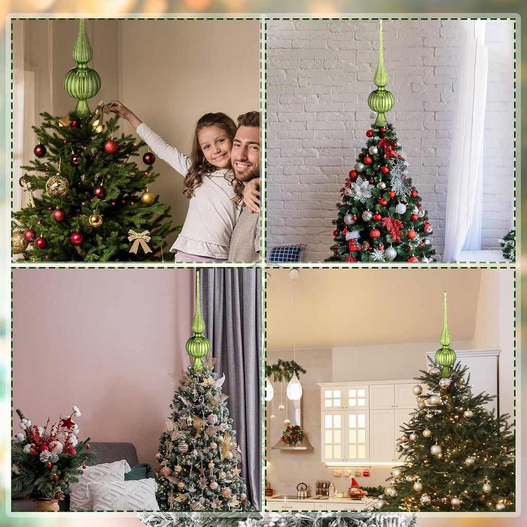 Mercury Glass Christmas Finials Tree Topper Lime Green Ornaments