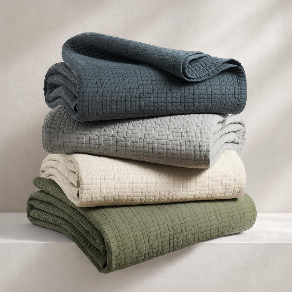 100% Cotton Modern Grid Stitch Quilt Set, Birch