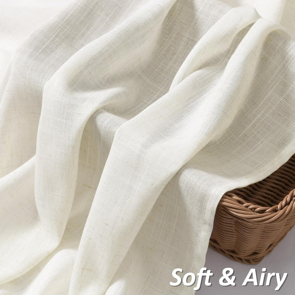 Extra Long Linen Curtains 130 Inch Rod Pocket Ivory Cream 2 Panels