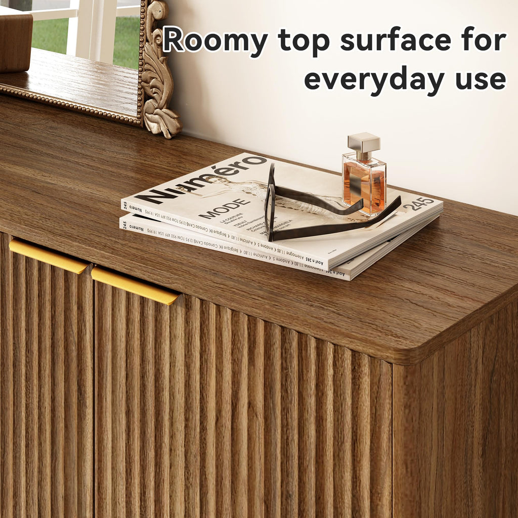5-Tier Shoe Storage Cabinet with Adjustable Shelves, Natural Oak丨Fluted Shoe Cabinet Set of 2 with Doors, Wooden