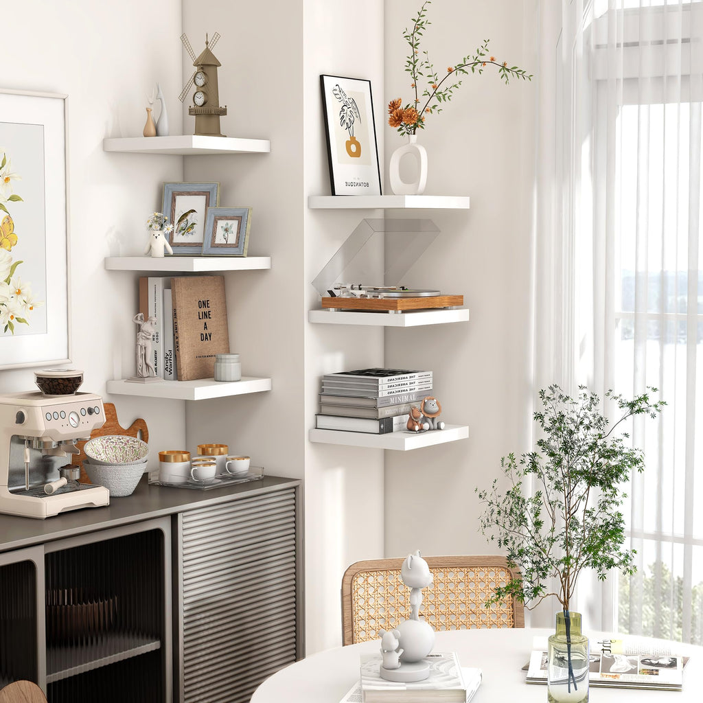 8"x8" Square Floating Shelves for Wall, White Finish, 3-Pack
