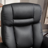 Modern Reclining Swivel Lounge Chair and Ottoman — Black PU Leather
