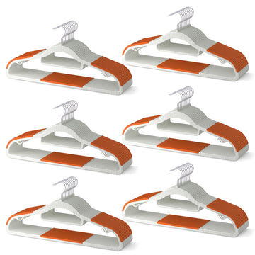 60 Pack Heavy Duty Plastic Hangers, Non Slip Clothes Hangers with Rubber Pads and 360° Hook - Thin Space Saving
