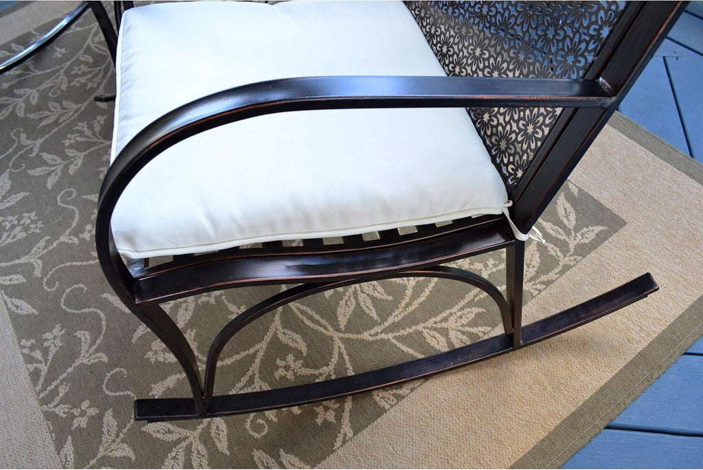 Outdoor Oiled Copper Finished Metal Garden Rocking Chair with Cushion Black Shabby Chic Traditional Vintage Included