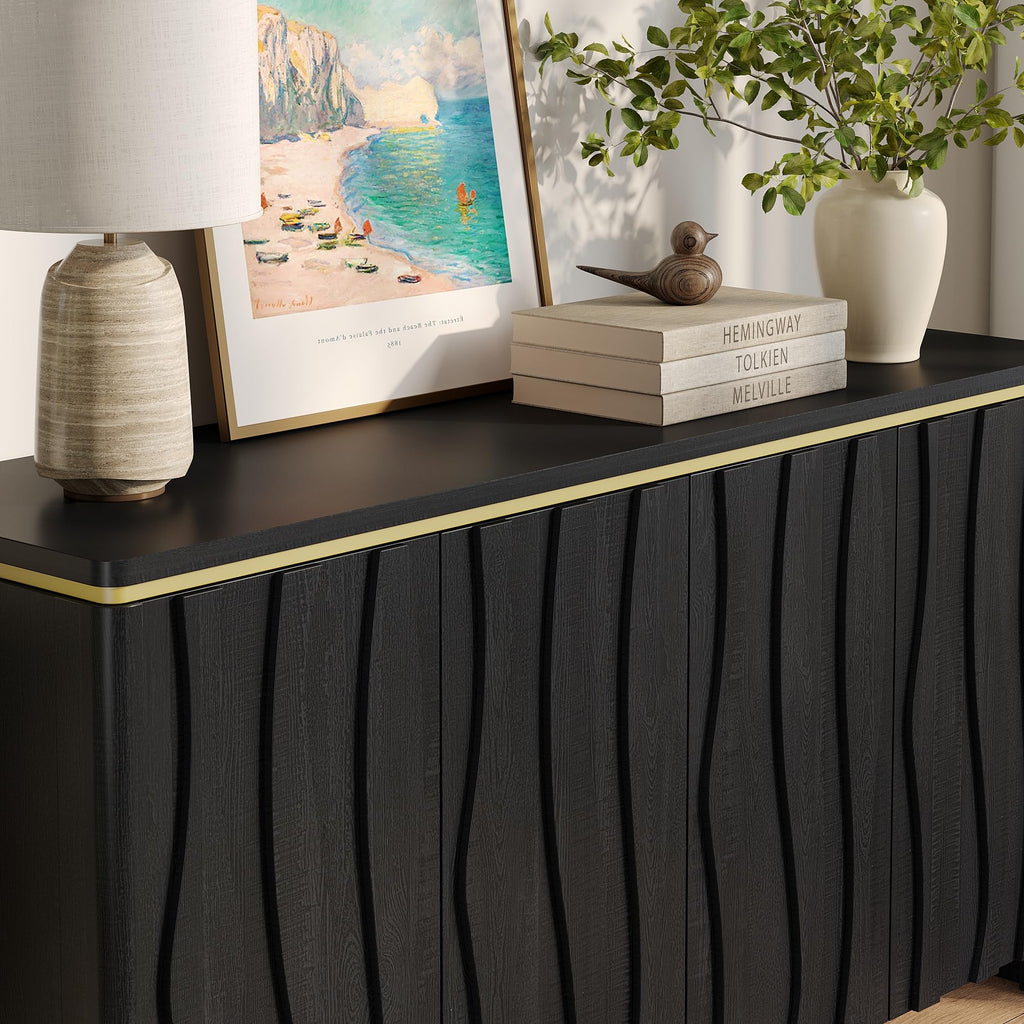 Fluted Buffet Cabinet with Storage, Kitchen Coffee Wine Bar Cabinet