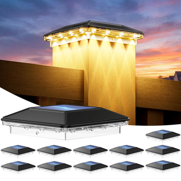 4x4 Solar Post Cap Lights 12 Pack, 3 Modes Fence Post Solar Lights