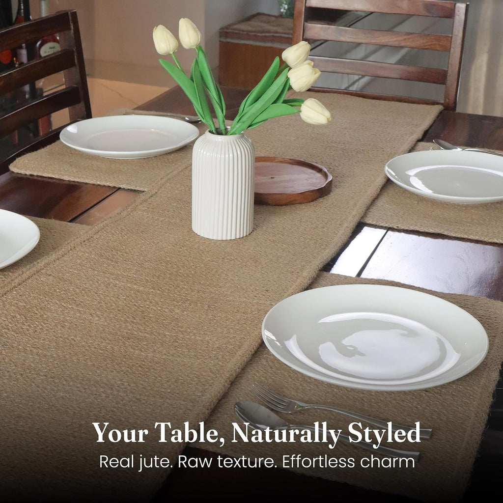 Natural Jute Placemats Burlap Woven Place mats Set of 6, 18x12 | Heat Resistant, Reversible Handcrafted Boho Table