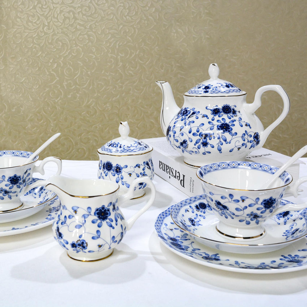 Fine Bone China Dinnerware Set, 12-Piece Blue and White Porcelain Dinnerware Set, Plates and Bowls Sets, Service for