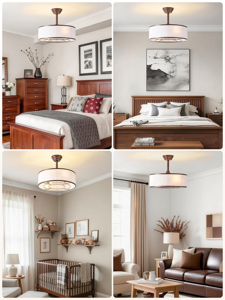 20" Brown Fandelier Ceiling Fan with Light, Caged Rustic Ceiling Fans with Lights Remote Control, Bladeless