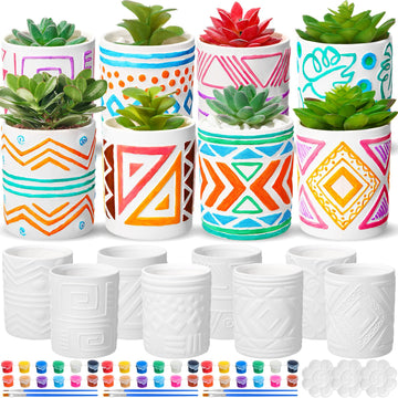 16 Pcs Painting Flower Pots Kit with Drainage Hole, Boho