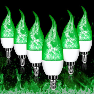 E12 LED Flickering Candelabra Flame Effect Light Bulbs - Green