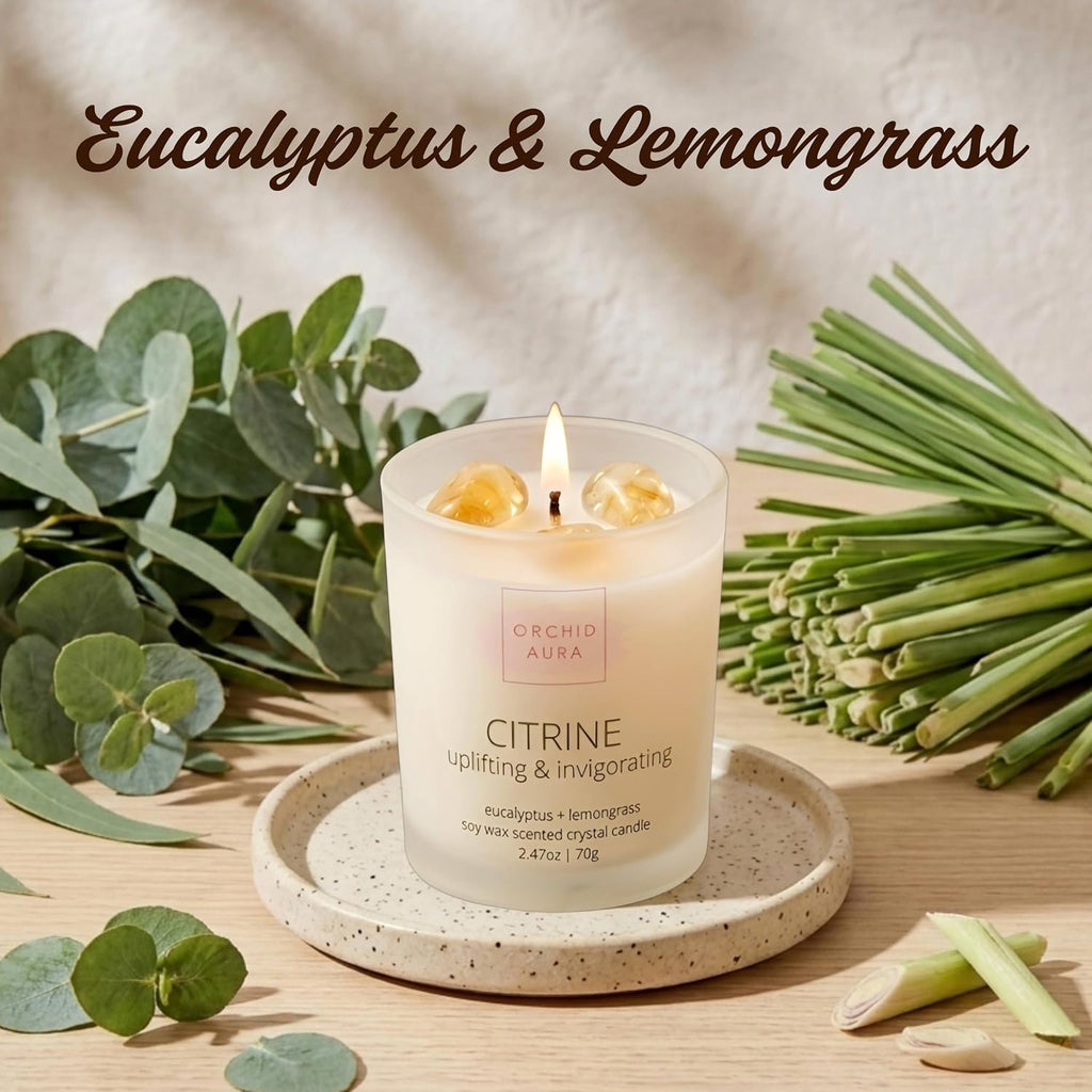 Soy Candles with Healing Crystals. Citrine, Rose Quartz, Amethyst Crystal. - Set of 3