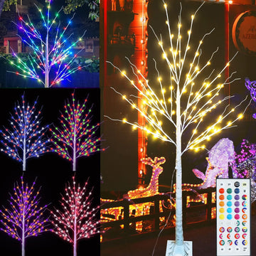 6 ft RGB Lighted Birch Tree, 35 Colors Light Up Christmas Tree
