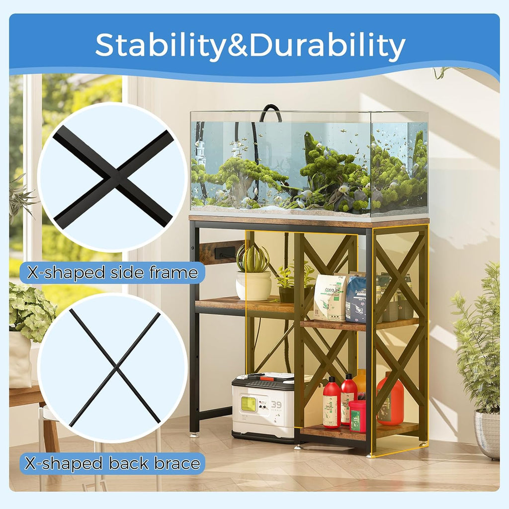 20-29-37 Gallon Fish Tank Stand with Power Outlet, Adjustable Shelf