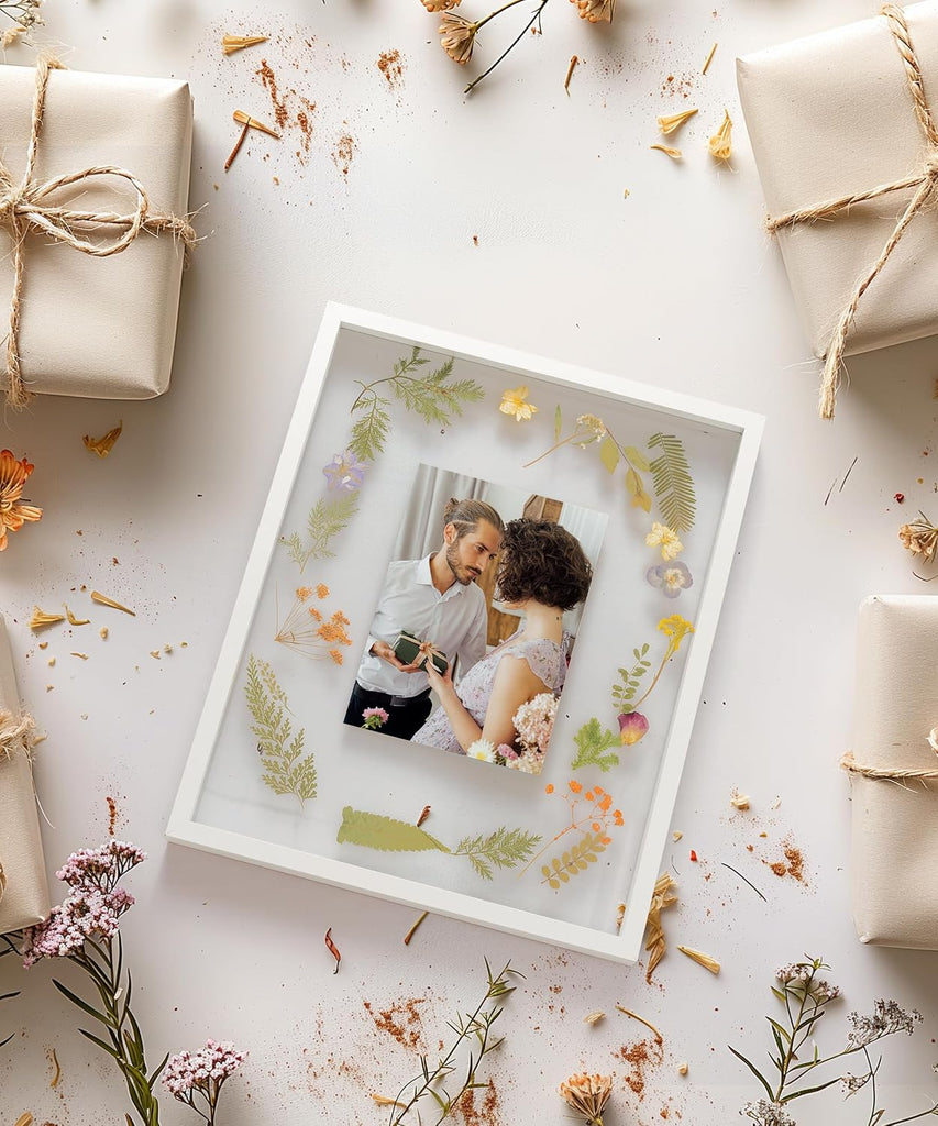 Floating 11x14 Picture Frame White Double Glass Frame Set of 2 | Tempered Double Glass, Wall Display, Pressed Flower