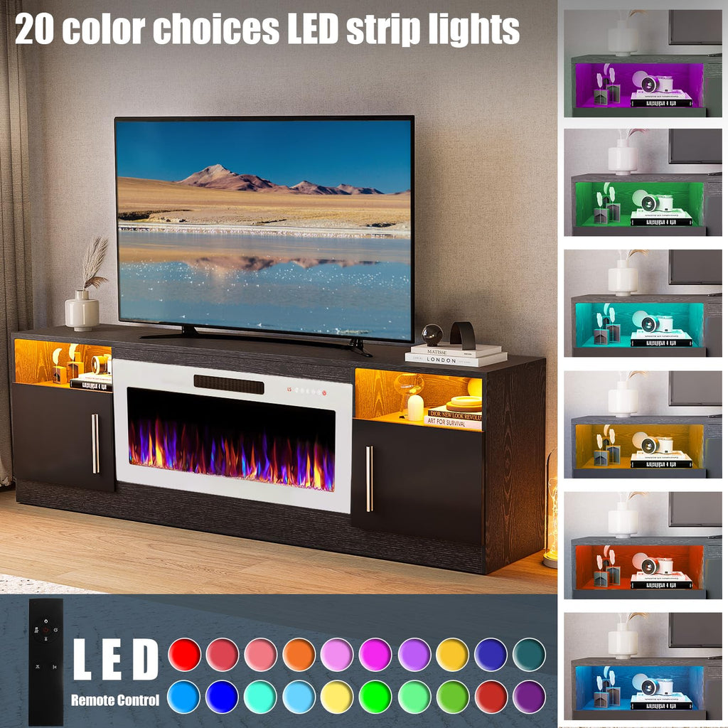 TV Stand Fireplace with 36" inch Electric Fireplace Up to 80" TVs, LED Light Entertainment Center, 70" Modern Wood