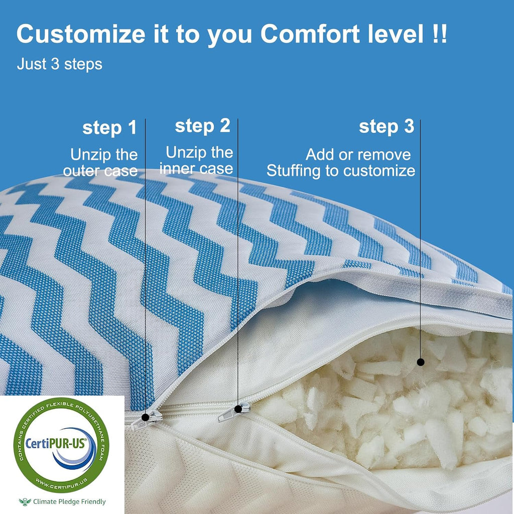 Pillows Standard Size Set of 2- Standard Pillows Set of 2 - Adjustable Firm Pillow for Back Stomach and Side Sleeper