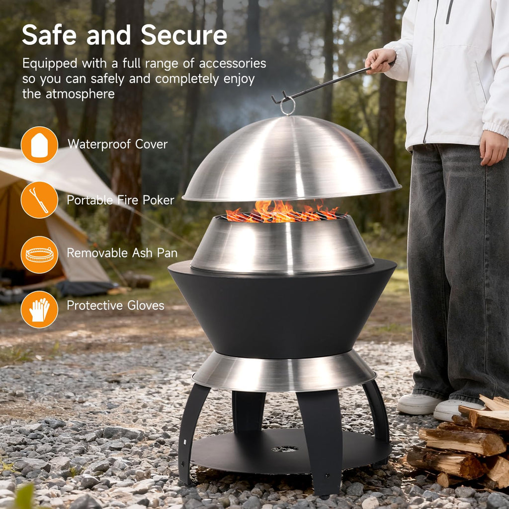 20 Inch Smokeless Firepit, 2 in 1 Stainless Steel Potable Fire Pits