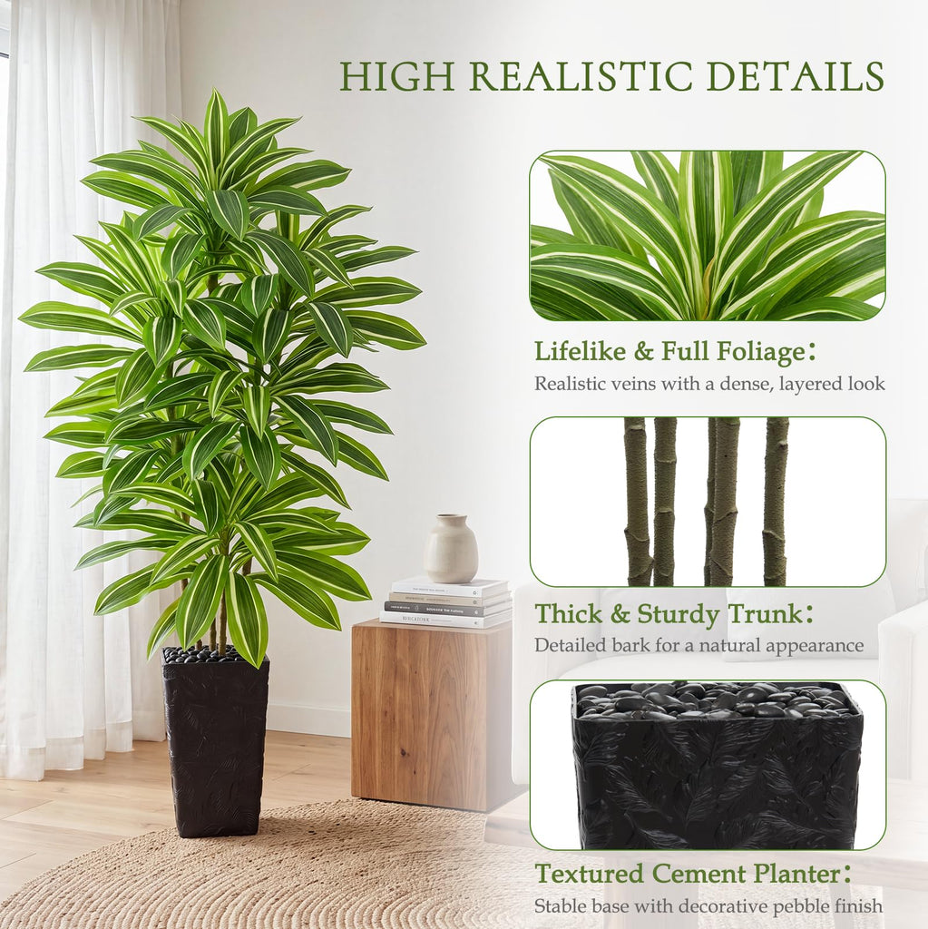Dracaena Tree, 6FT Fake Tree with Black Tall Planter