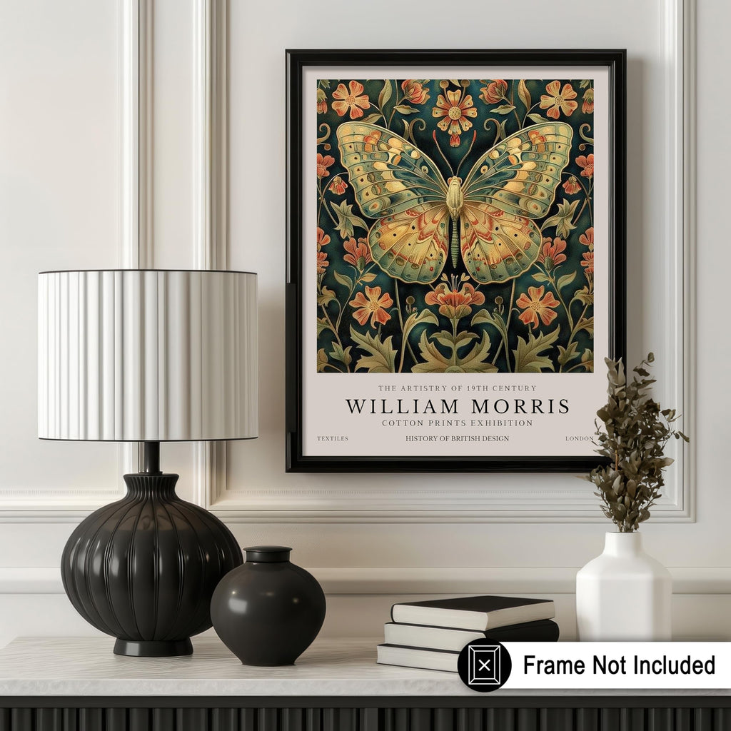 Art William Morris Poster - Butterfly Print - Flower Art - Botanical Poster - Farmhouse Creation - Aesthetic Bedroom