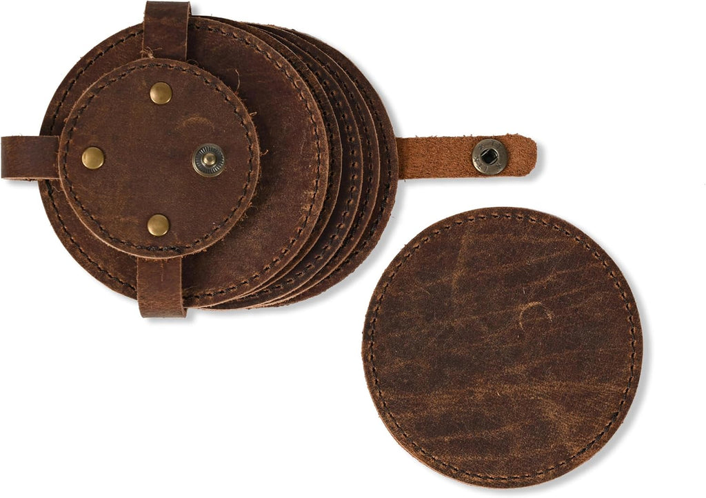Coaster (3.5 inch) Geniune Leather Tea Coasters for Hot Water, Coffee, Beverage Beer Tea Cup Wine Luxarious - Set of 6