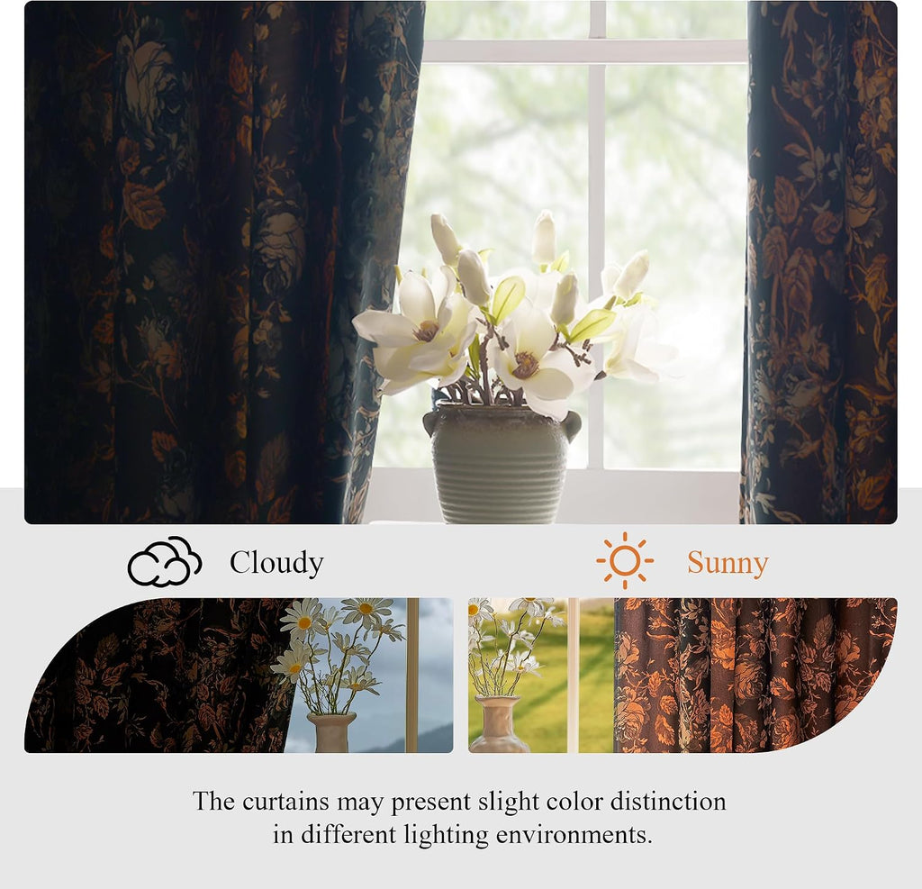 Black Velvet Curtains 84 inches Long - Printed Floral Design Home Decoration Luxury Thermal Insulated Blackout Window