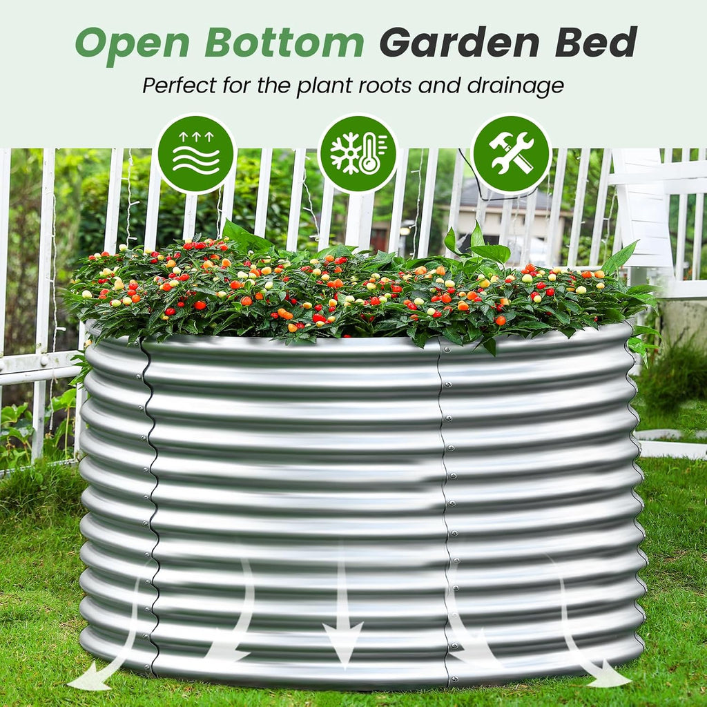 4×4×3ft Galvanized Raised Garden Bed Kit, Round Galvanized Planter Raised Garden Boxes Outdoor, Large Metal Raised