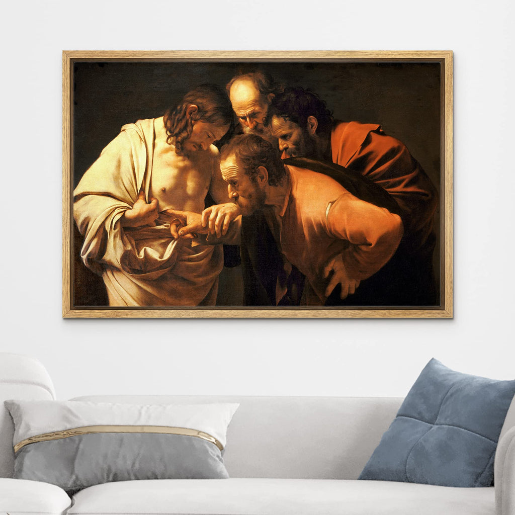The Incredulity of Saint Thomas by Caravaggio - Framed Canvas Print Wall Art Famous Painting Reproduction - 16"x24"