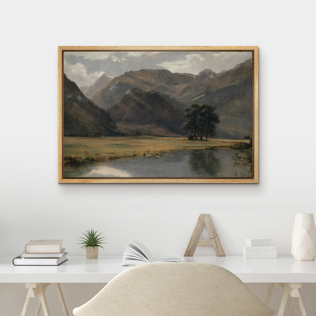 Framed Canvas Print Wall Art Rustic Country Mountain Range Landscape Nature Wilderness Antique Retro Fine Art Shapes