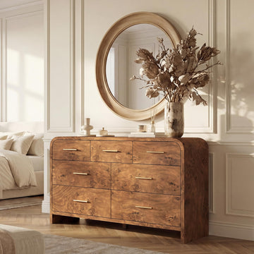 Curved 7-Drawer Dresser, 53.82" Wide Modern Chest of Drawers, Vanity Desk TV Stand, Closet Storage Drawers