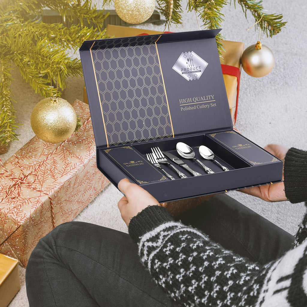 40 Piece Gorgeous Retro Royal Silverware Set for 8, Premium Stainless Steel Flatware Set with gift box, Mirror