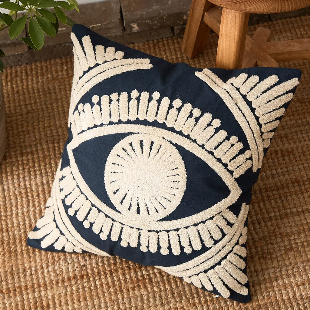 Boho Geometric Tufted Decorative Throw Pillow Cover Farmhouse Cotton Embroidery Accent Square Cushion Case for Couch