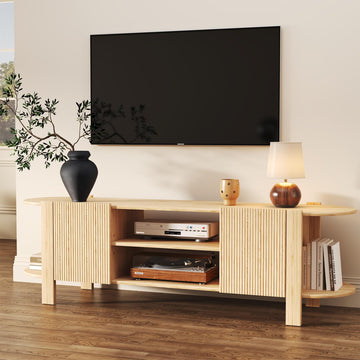 65 Inch TV Stand for Up to 75 inch TVs, Fluted Entertainment Center with Adjustable Shelve, Curved Round Corner TV