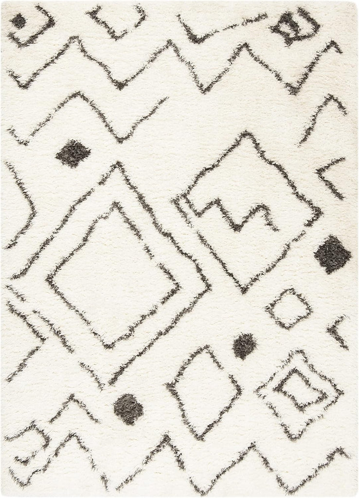 Flokati Shag Collection Area Rug, Ivory & Charcoal, Moroccan Design, Non-Shedding & Easy Care