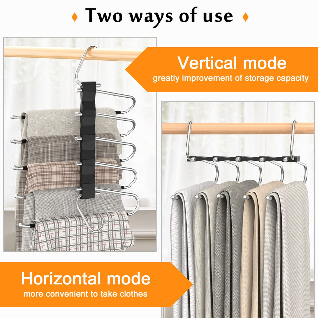 3 Pack Pants Hangers Space Saving, Anti-Slip Multi-Functional Pants Rack, Thickened Stainless Steel Tube with 15