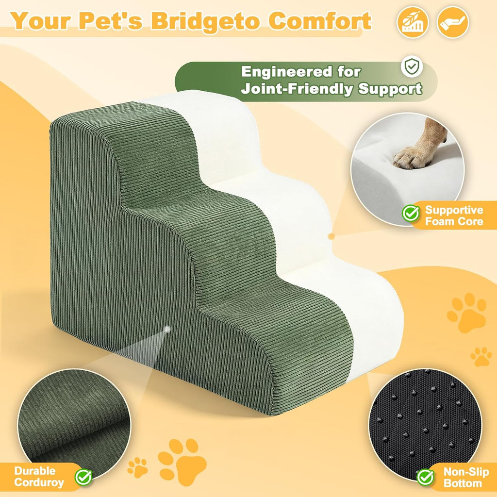 Dog Stairs for Small Dogs, 3-Steps Pet Ramp for Couch Bed, 15" H