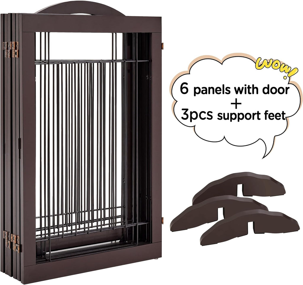 32"H 6-Panel Extra Wide Freestanding Dog Gate For Stairs Doorways