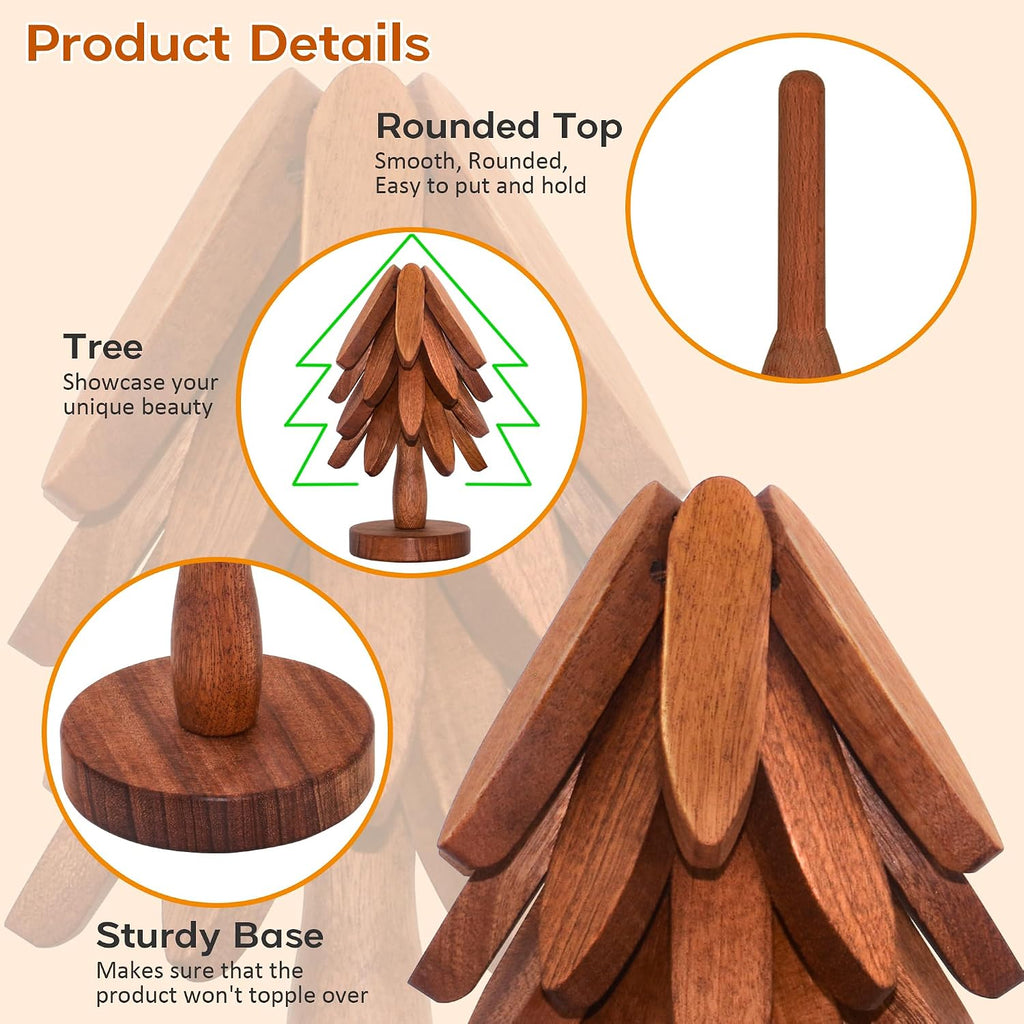 Wooden Trivets for Hot Dishes, Wooden Tree Trivet for Easy Storage - Suited for Hots, Pans, Bowl, Teapot - Set of 5